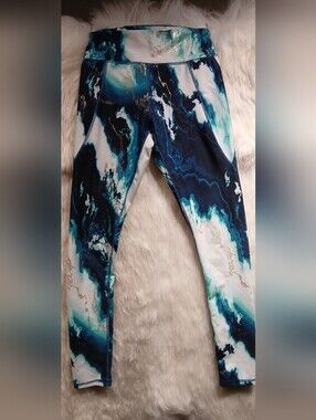 Old Navy Active Teal & Navy Marble Print Powersoft High-Rise Legging. #A0013